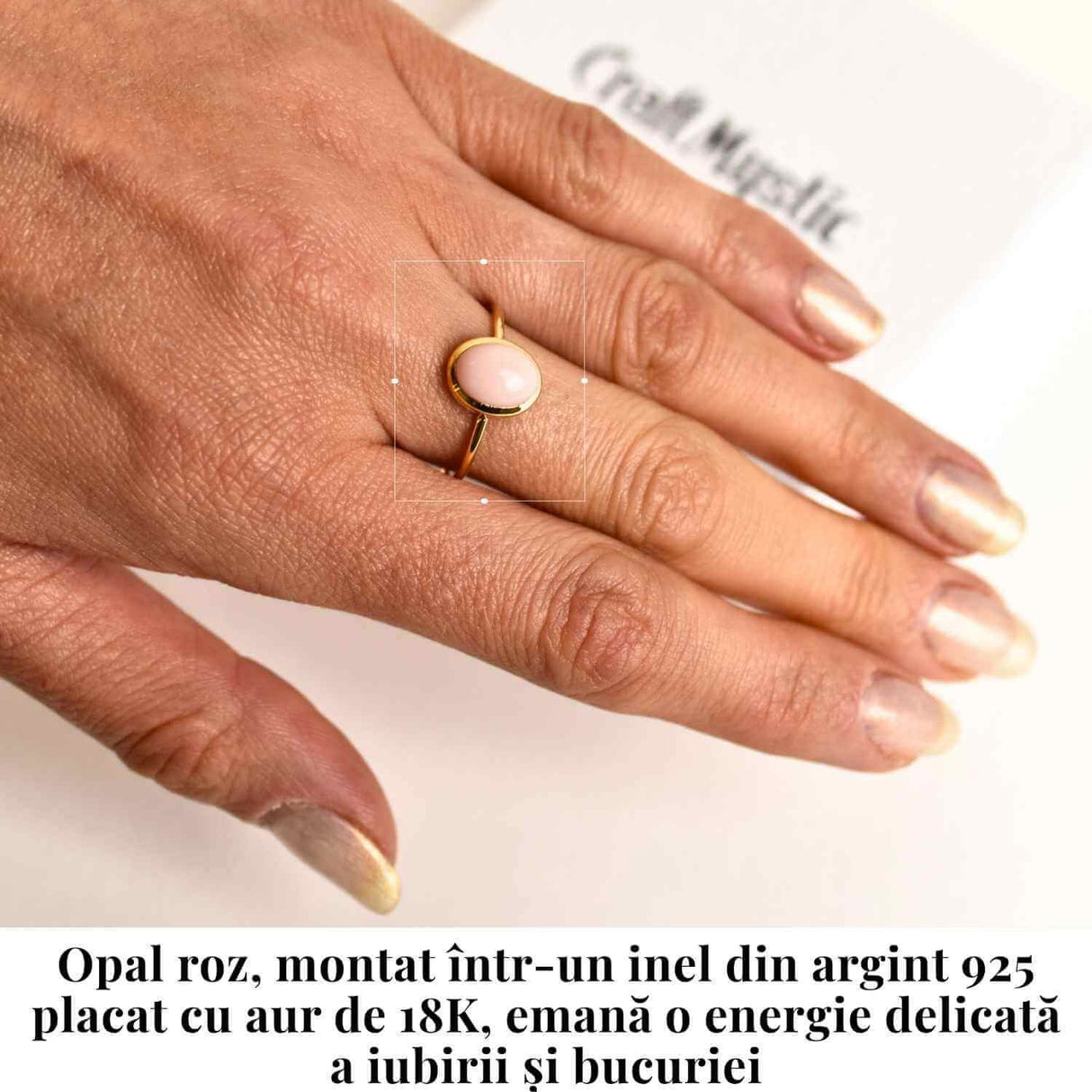 Inel Argint 925 placat cu Aur 18K cu Opal Roz Oval - Iubire, Vindecare si Blandete