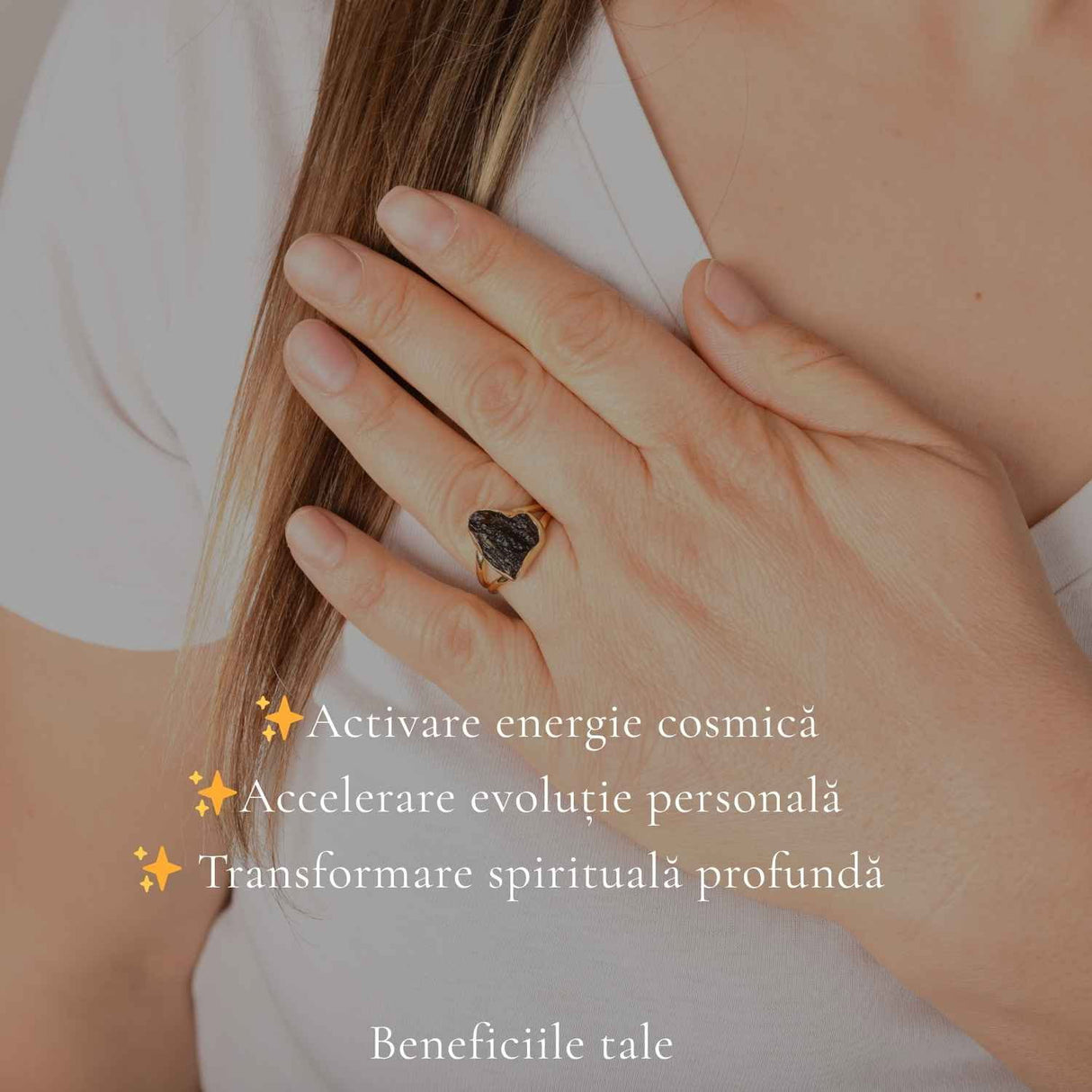 Inel cu Moldavit Brut, Argint 925 Placat Aur 18K, M8/56 - Protectie Energetica si Claritate
