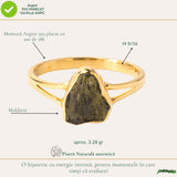 Inel cu Moldavit Brut, Argint 925 Placat Aur 18K, M8/56 - Protectie Energetica si Claritate