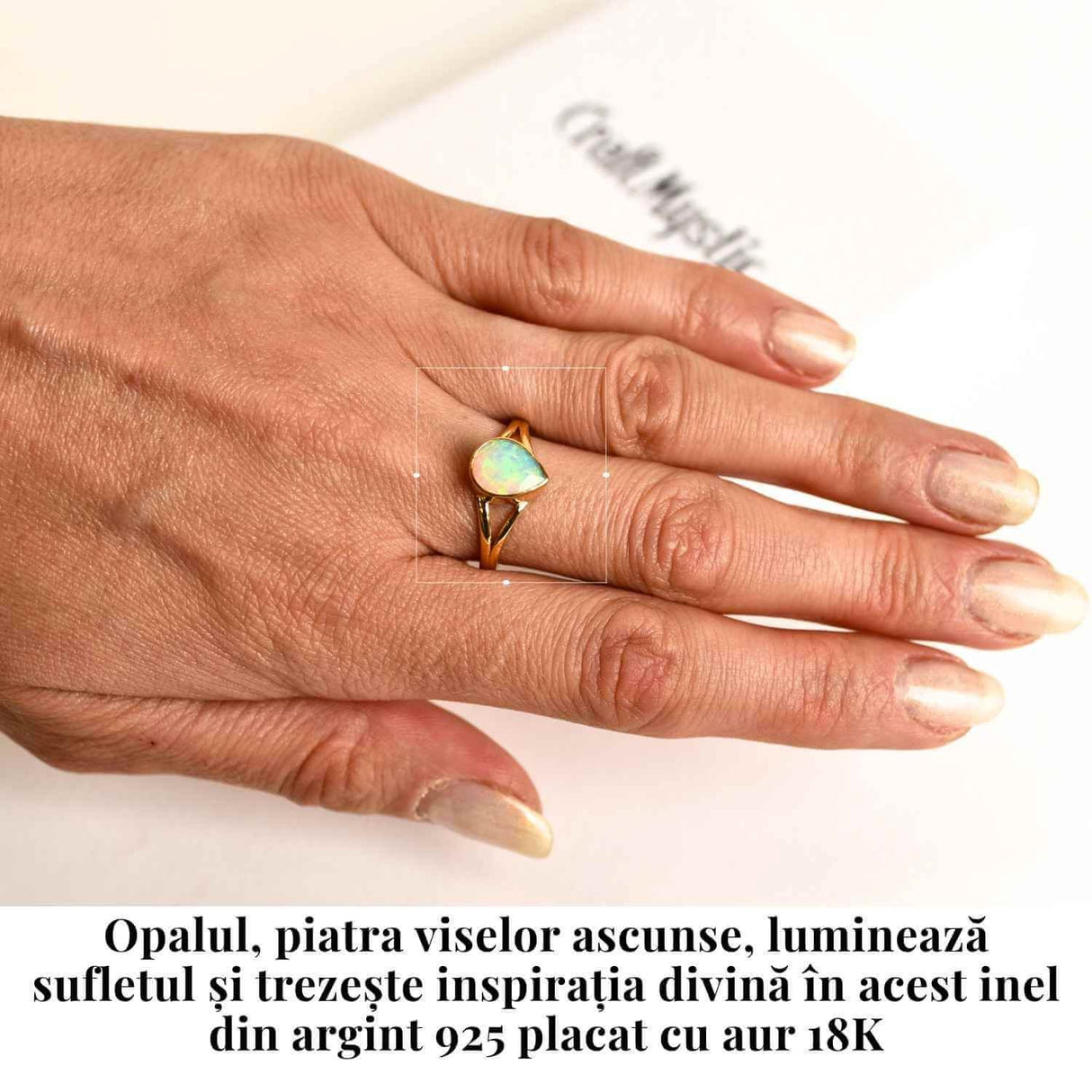 Inel Argint 925 placat cu Aur 18K cu Opal Etiopian Lacrima - Lumina Vindecarii Interioare