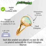 Inel Argint 925 placat cu Aur 18K cu Opal Etiopian Lacrima - Lumina Vindecarii Interioare