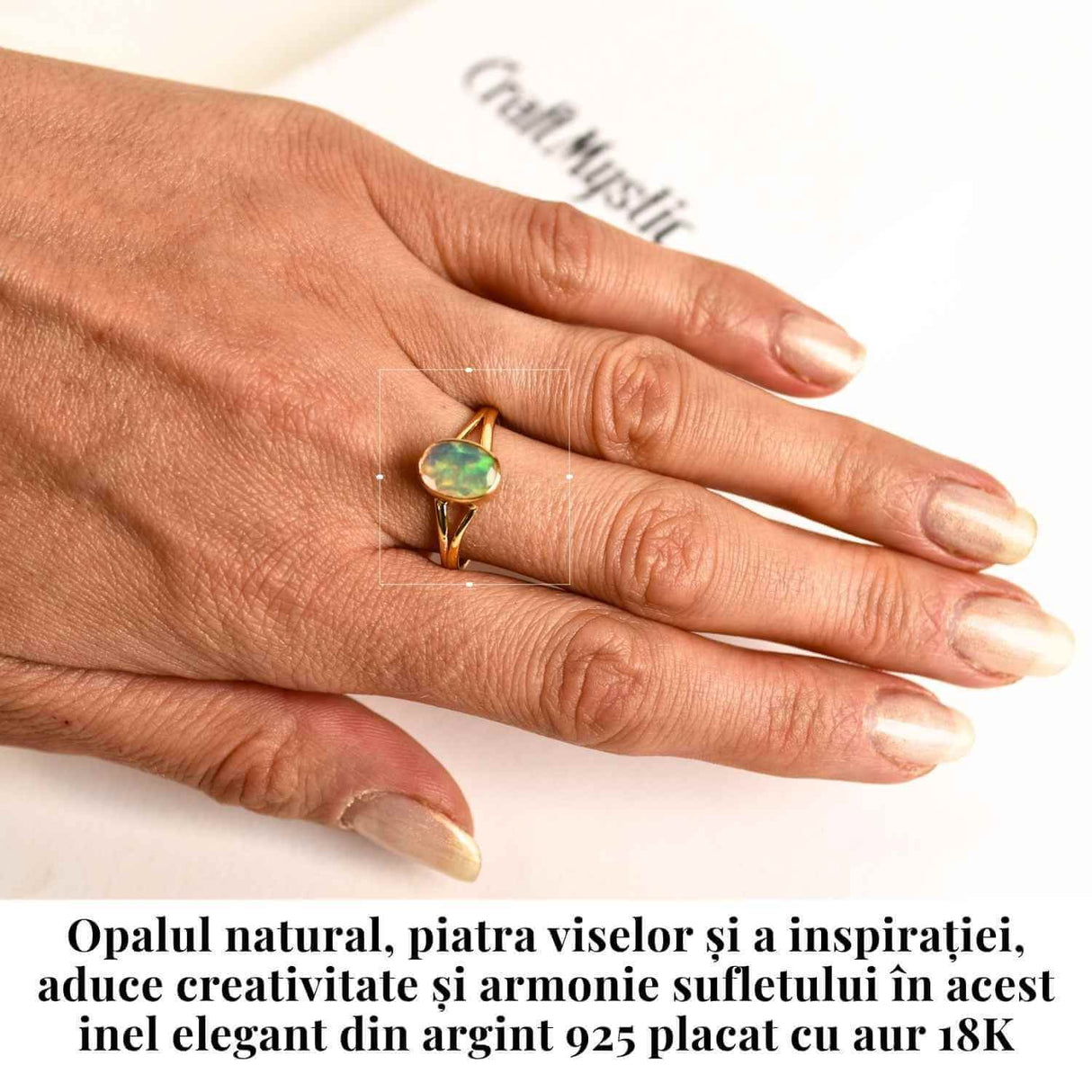 Inel Argint 925 placat cu Aur 18K cu Opal Etiopian Oval Fatetat - Magie si Armonie Interioara