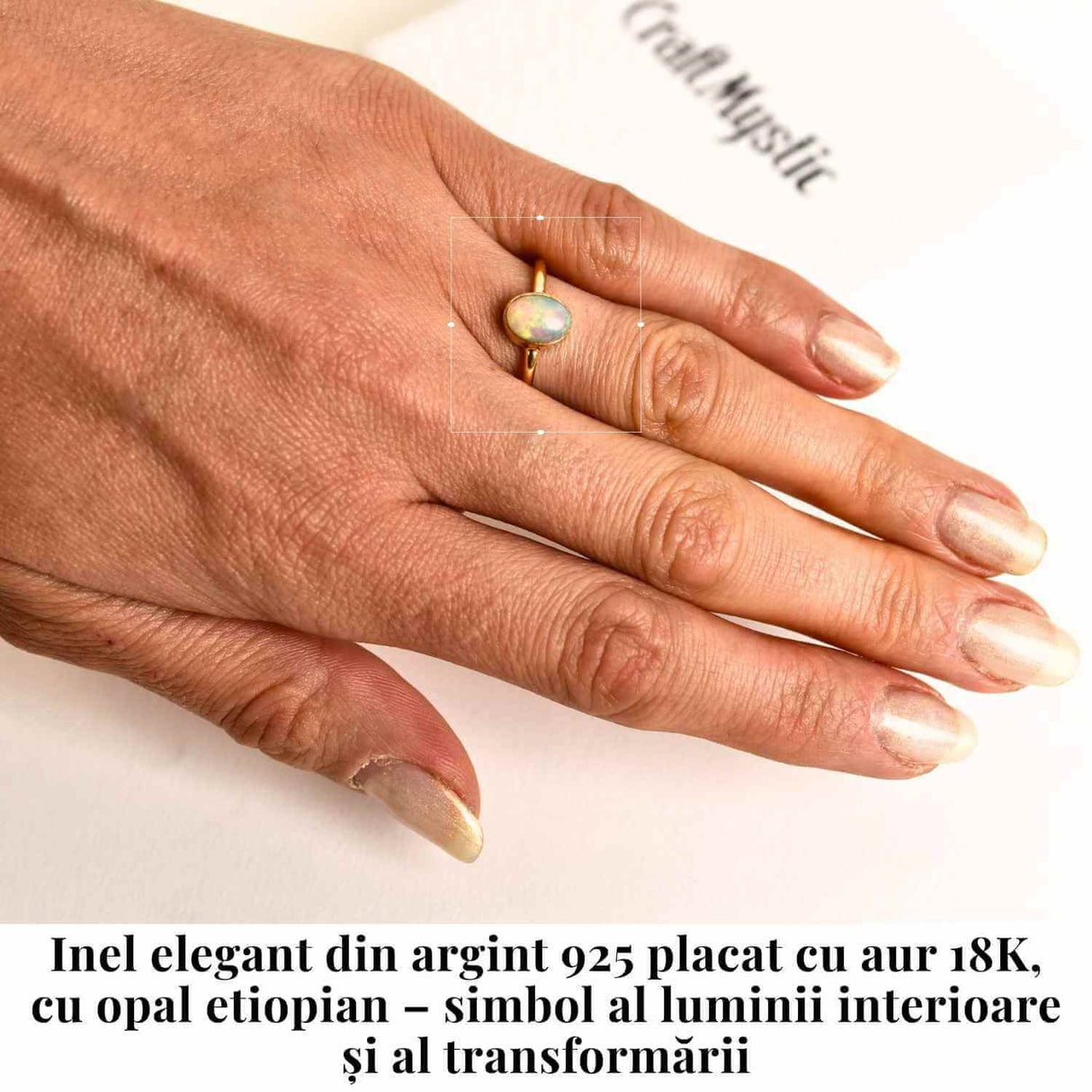 Inel argint 925 placat cu aur 18k cu Opal Etiopian oval - Lumina interioara si inspiratie divina