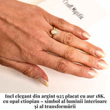 Inel argint 925 placat cu aur 18k cu Opal Etiopian oval - Lumina interioara si inspiratie divina