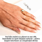 Inel din argint 925 placat cu aur 18K forma delica cu piatra naturala Opal Etiopian marquise