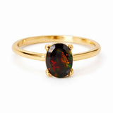 Inel Argint 925 placat cu aur 18K cu Opal Negru Fatetat oval- o reflexie profunda a intuitiei purtate cu gratie