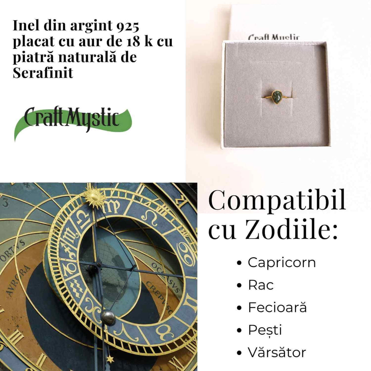 Inel Argint 925 placat cu Aur 18K cu Serafinit Lacrima - Armonie Spirituala si Vindecare Interioara