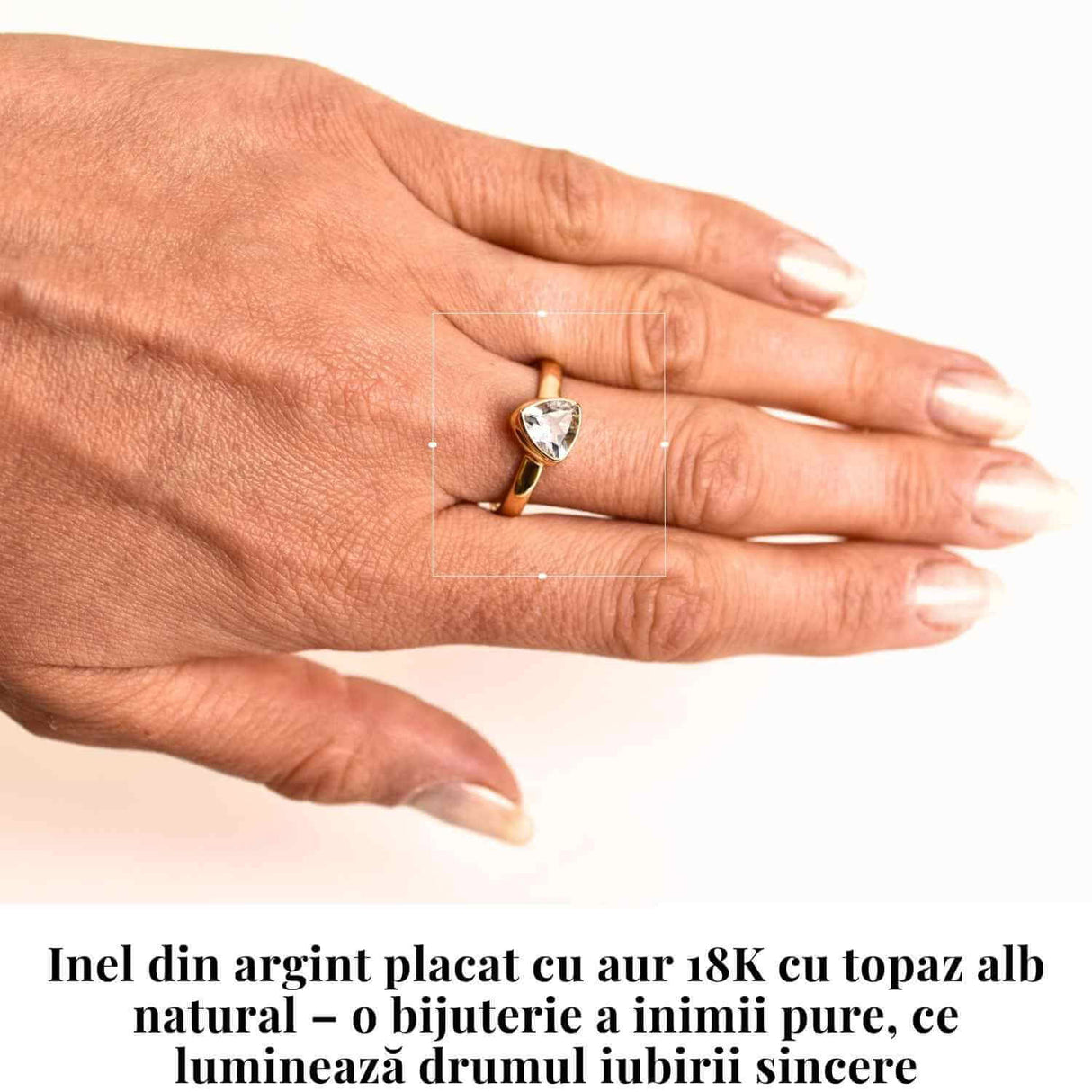 Inel argint 925 placat cu aur 18K cu Topaz Alb fatetat triunghi - Claritate si Eleganta