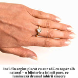 Inel argint 925 placat cu aur 18K cu Topaz Alb fatetat triunghi - Claritate si Eleganta