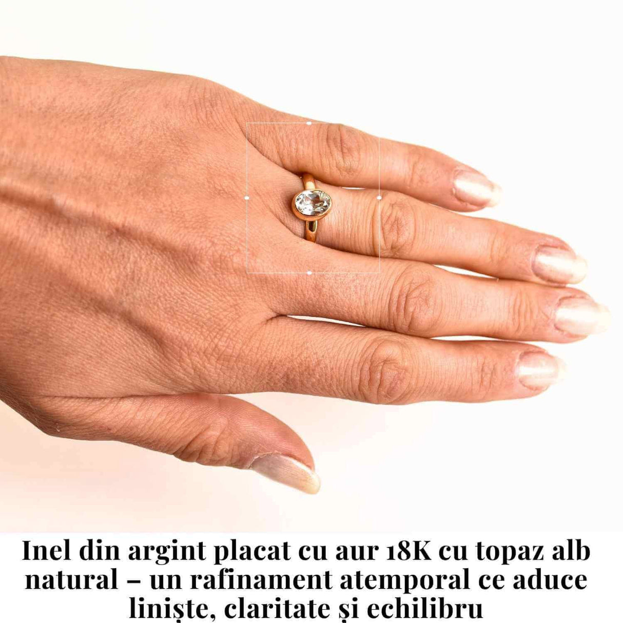 Inel argint 925 placat aur 18K cu Topaz Alb rotund fatetat - Claritate si Armonie