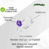 Inel din Argint 925 reglabil cu Tanzanit Fatetat - o raza de lumina violet purtata cu calm si echilibru