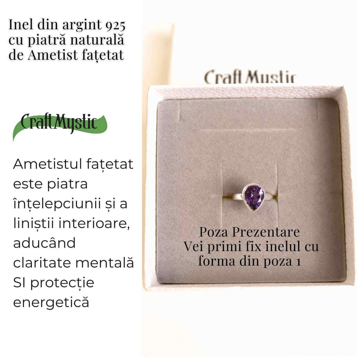 Inel Argint 925 cu Ametist Fatetat Rotund - Armonie si Claritate Spirituala