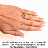 Inel argint 925 placat cu aur 18k si Topaz Alb oval fatetat