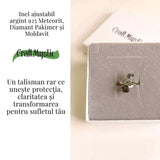 Inel ajustabil din argint 925 cu tripla piatra naturala Moldavit, Diamant Pakimer si Meteorit Campo del Cielo