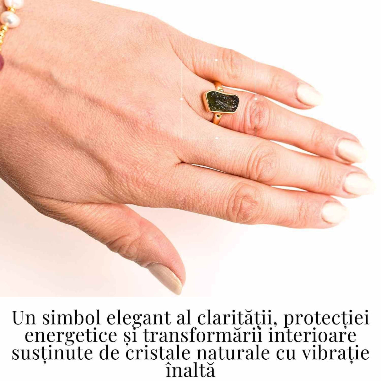 Inel argint 925 placat cu aur de 18k cu Moldavit natural 5 marime 53/6 - Evolutie interioara si protectie