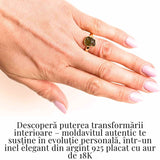 Inel cu Moldavit din Argint 925 placat cu Aur de 18K 2.7 gr Marime 52 (EU) / 6 (US) - Transformare Spirituala si Energie de Vindecare