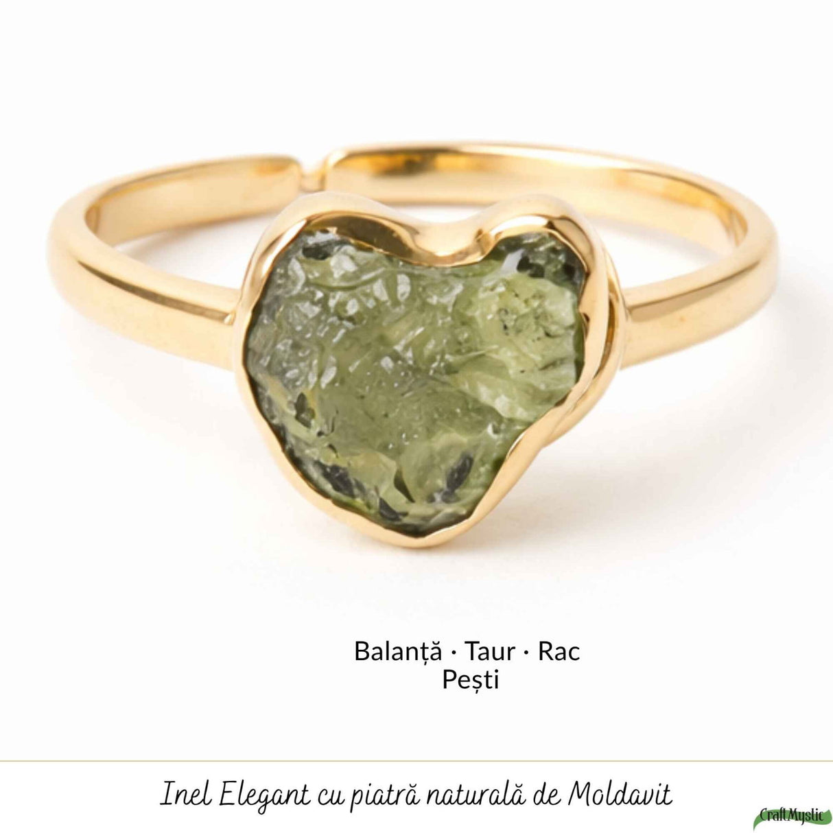 Inel argint 925 placat cu aur de 18k si moldavit brut inima, M6/51 – energie intensa si transformare autentica