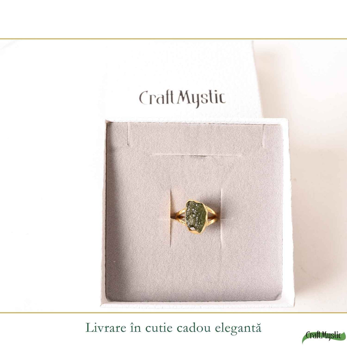 Inel argint 925 placat cu aur de 18k si moldavit brut M6.5/53 – energie intensa si transformare autentica