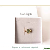 Inel argint 925 placat cu aur de 18k si moldavit brut M6.5/53 – energie intensa si transformare autentica
