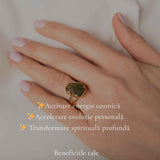 Inel argint 925 placat cu aur de 18k si moldavit brut M6.5/53 – energie intensa si transformare autentica