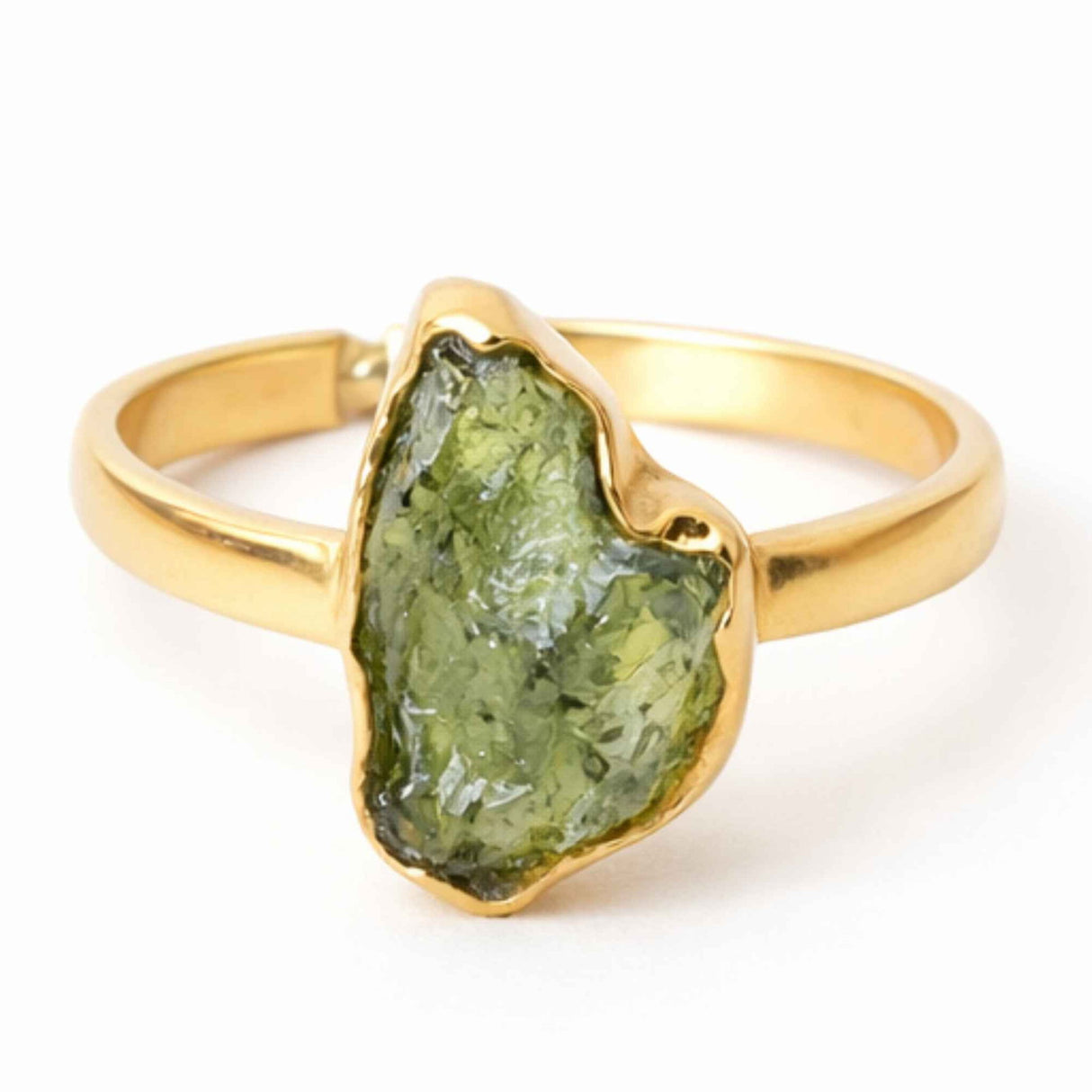 Inel argint 925 placat cu aur de 18k si moldavit brut M5/49 – energie intensa si transformare autentica
