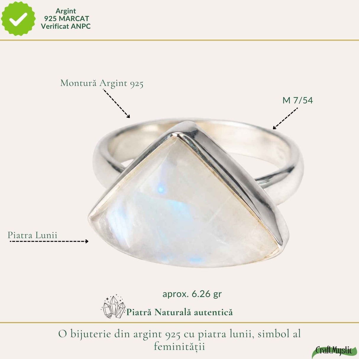 Inel Argint 925 cu Piatra Lunii Triunghi – Intuite si Feminitate Delicata