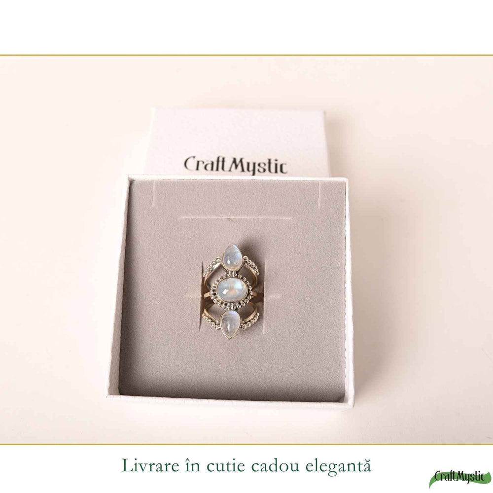 Inel Argint 925 Vintage Triplu cu Piatra Lunii – Intuitie si Eleganta Clasica