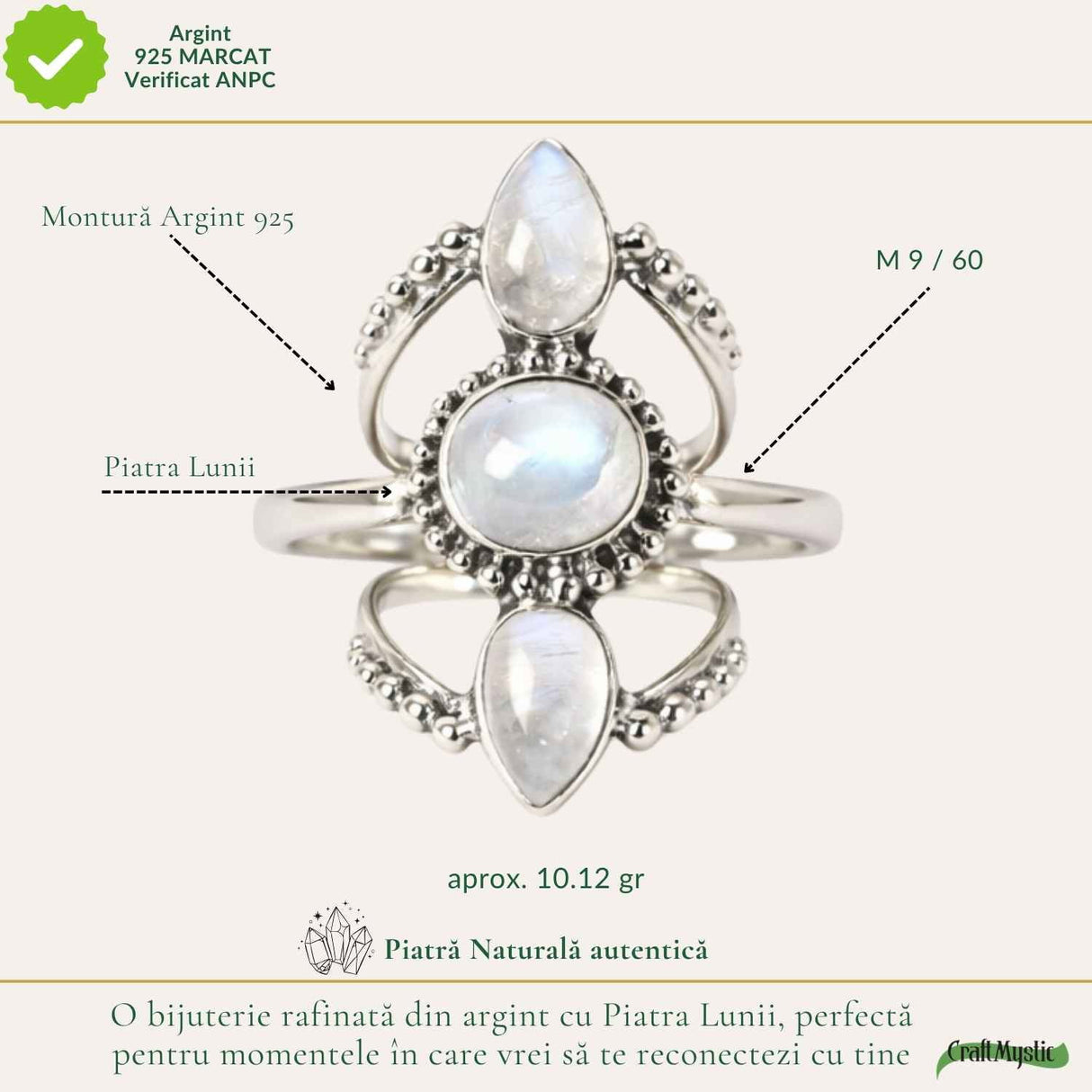 Inel Argint 925 Vintage Triplu cu Piatra Lunii – Intuitie si Eleganta Clasica