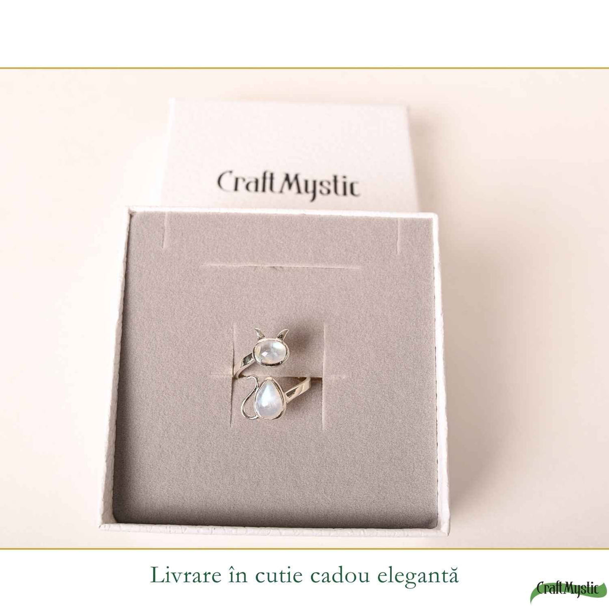 Inel Argint 925 Pisica cu Piatra Lunii – Intuitie si Protectie Feminina