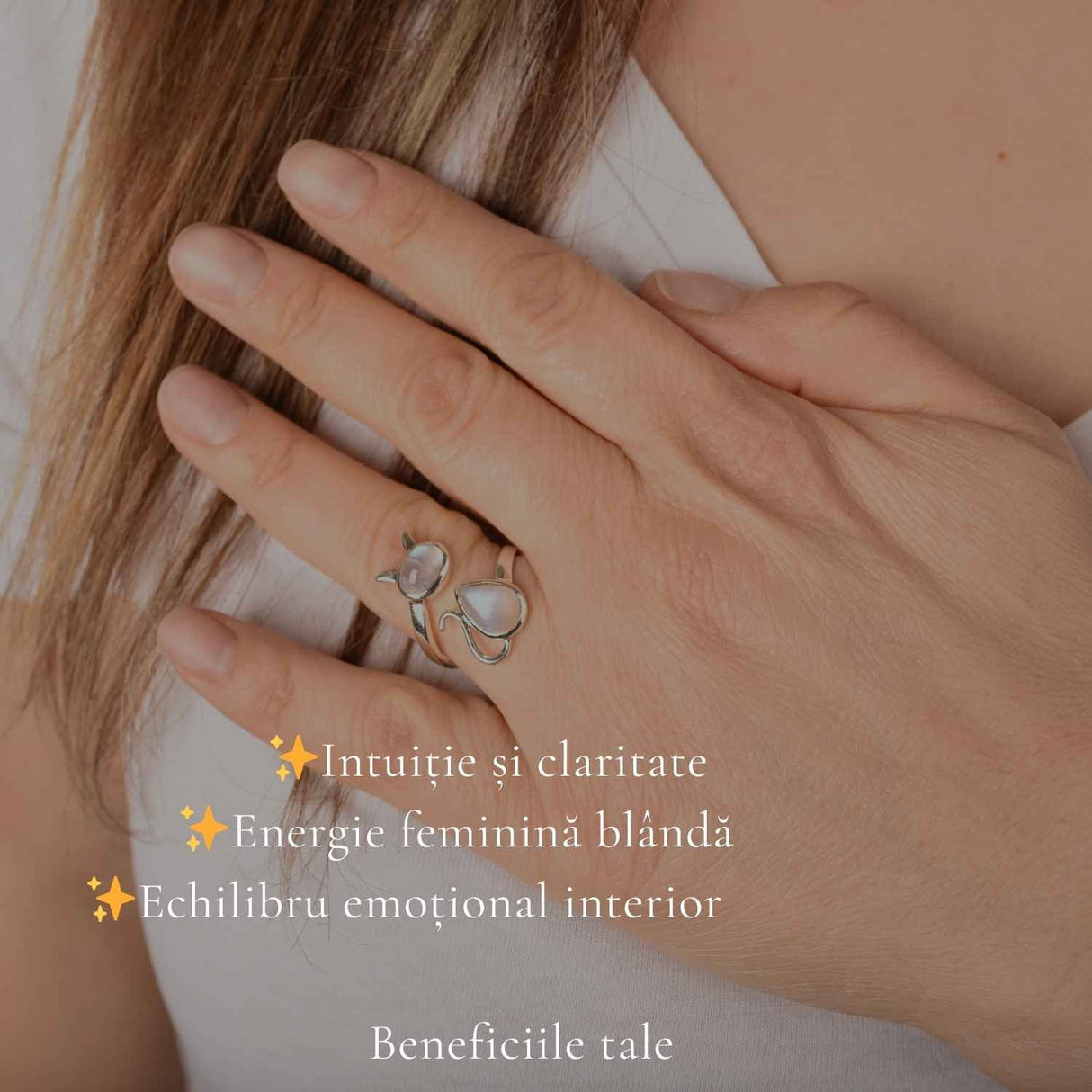 Inel Argint 925 Pisica cu Piatra Lunii – Intuitie si Protectie Feminina