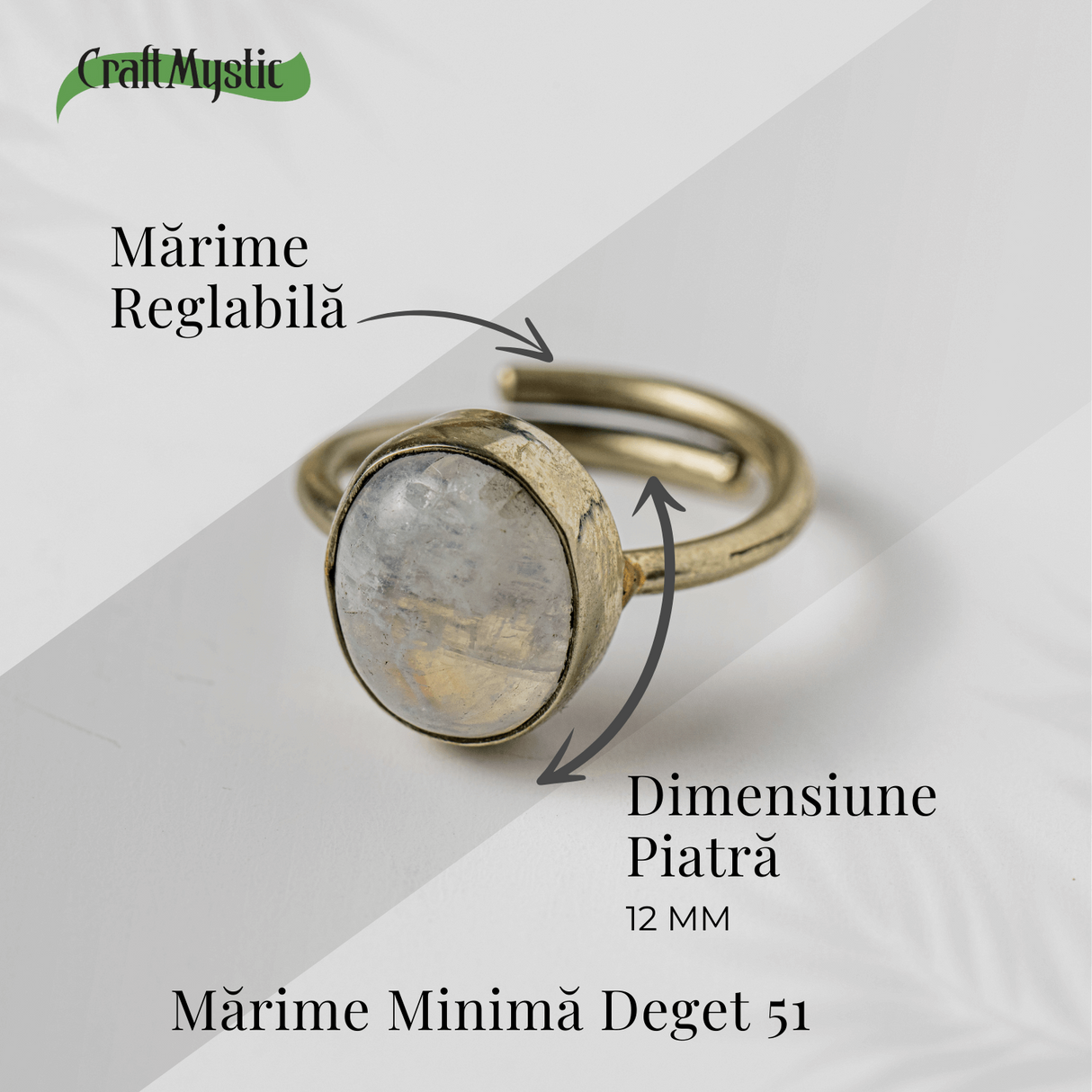 Inel Reglabil Argintiu cu Piatra Lunii Curcubeu - Intuitie si Liniste