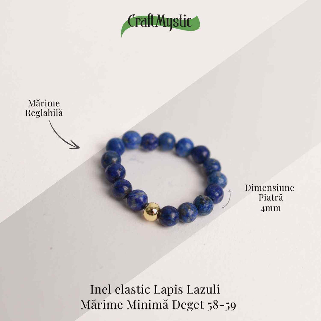 Inel elastic cu biluta aurie si margele 4 mm din pietre naturale - Lapiz Lazuli