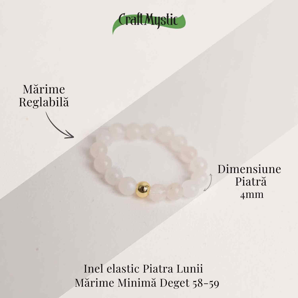 Inel elastic cu biluta aurie si margele 4 mm din pietre naturale - Piatra Lunii