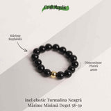 Inel elastic cu biluta aurie si margele 4 mm din pietre naturale - Turmalina Neagra