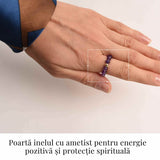 Inel elastic cu biluta aurie si margele 4 mm din pietre naturale - Ametist