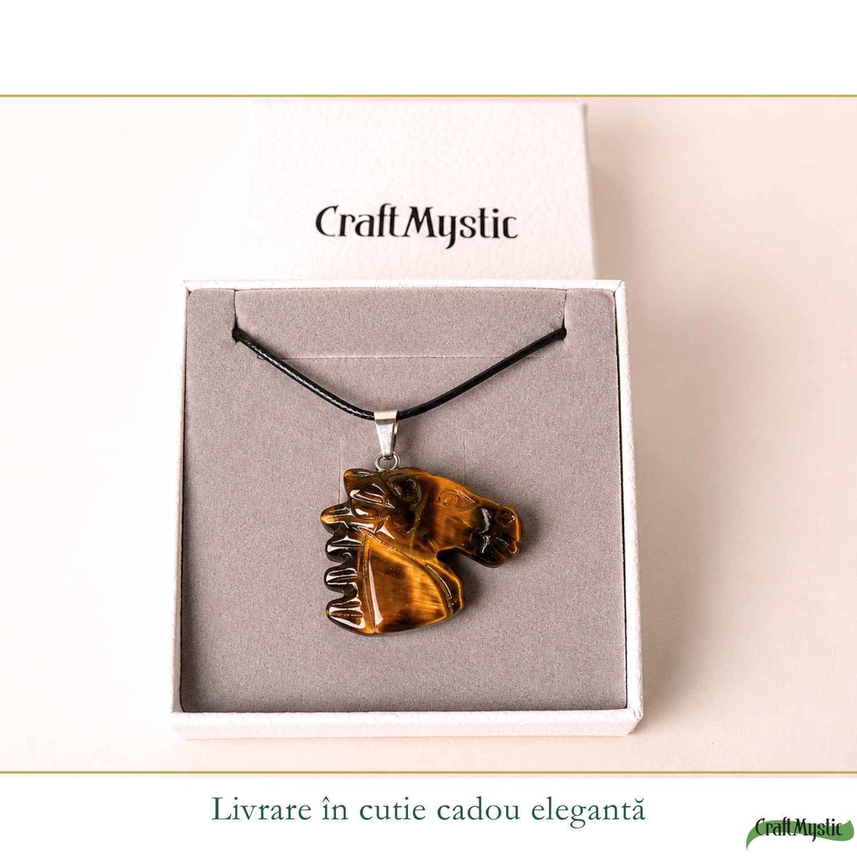 Colier cu Ochi de Tigru Natural in Forma de Cal – Curaj, Protectie si incredere
