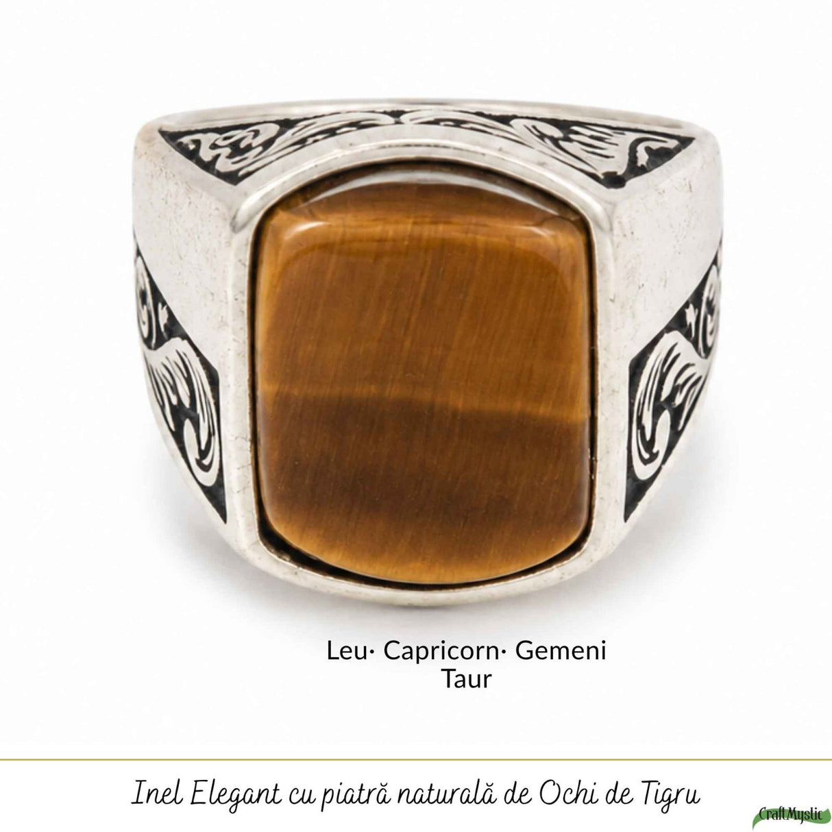 Inel Barbatesc Argint 925 cu Ochi de Tigru Dreptunghi – Protectie si Curaj