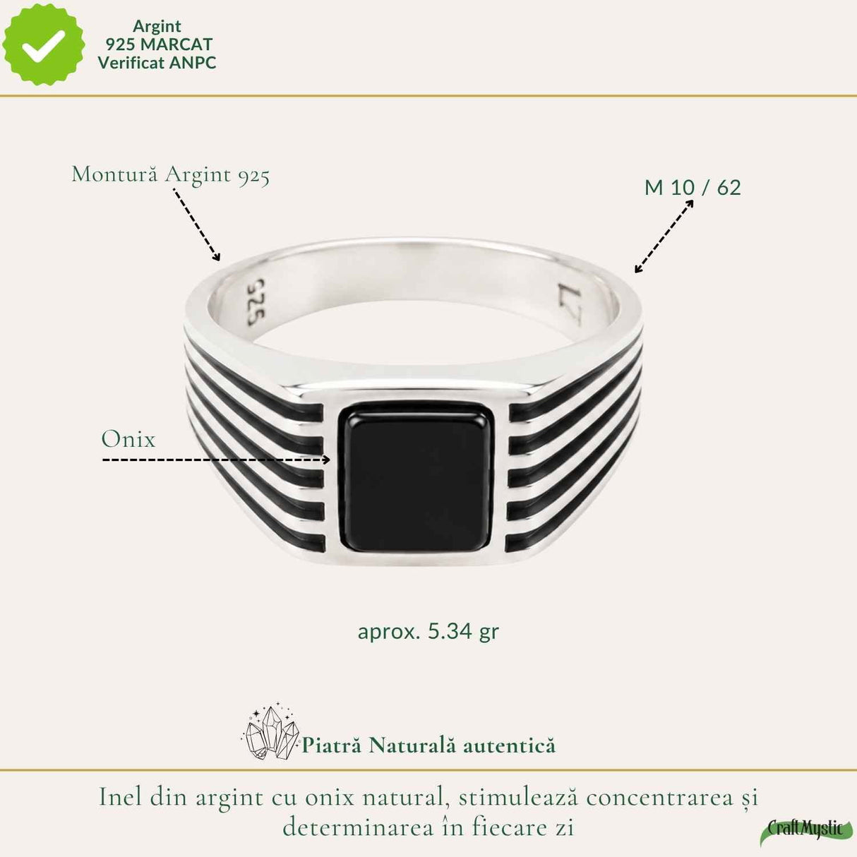 Inel Barbatesc Argint 925 cu Onix – Protectie si Eleganta Masculina