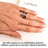Inel Argint 925 cu Chihlimbar Natural in Forma de Fluture ajustabil - Renastere si Energie Solara