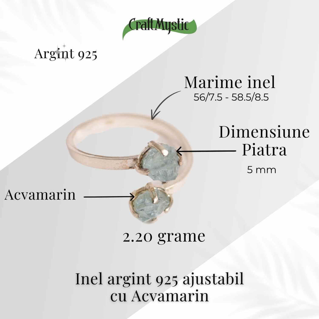 Inel Ajustabil Argint 925 cu Dublu Acvamarin - Claritate si Liniste Interioara