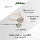 Inel Ajustabil Argint 925 cu Dublu Acvamarin - Claritate si Liniste Interioara