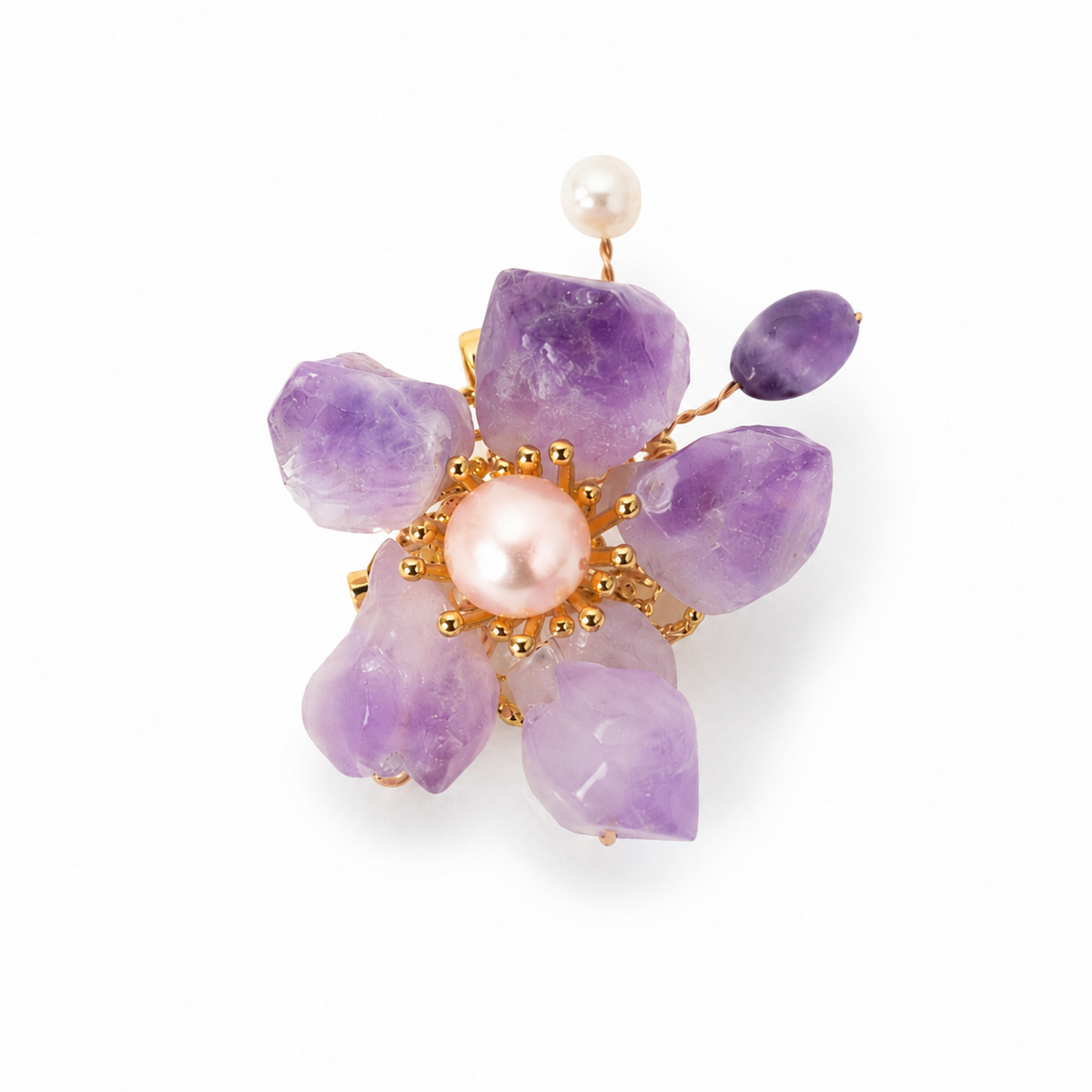 Brosa Pandantiv Floare cu Ametist Natural si Perle de Cultura – Eleganta si Armonie