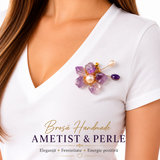 Brosa Pandantiv Floare cu Ametist Natural si Perle de Cultura – Eleganta si Armonie