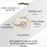 Inel cu Cuart Turmalina Fatetat din Argint 925 placat cu Aur de 18K 1.68 gr M58.5/8.5- Protectie Energetica si Claritate Interioara