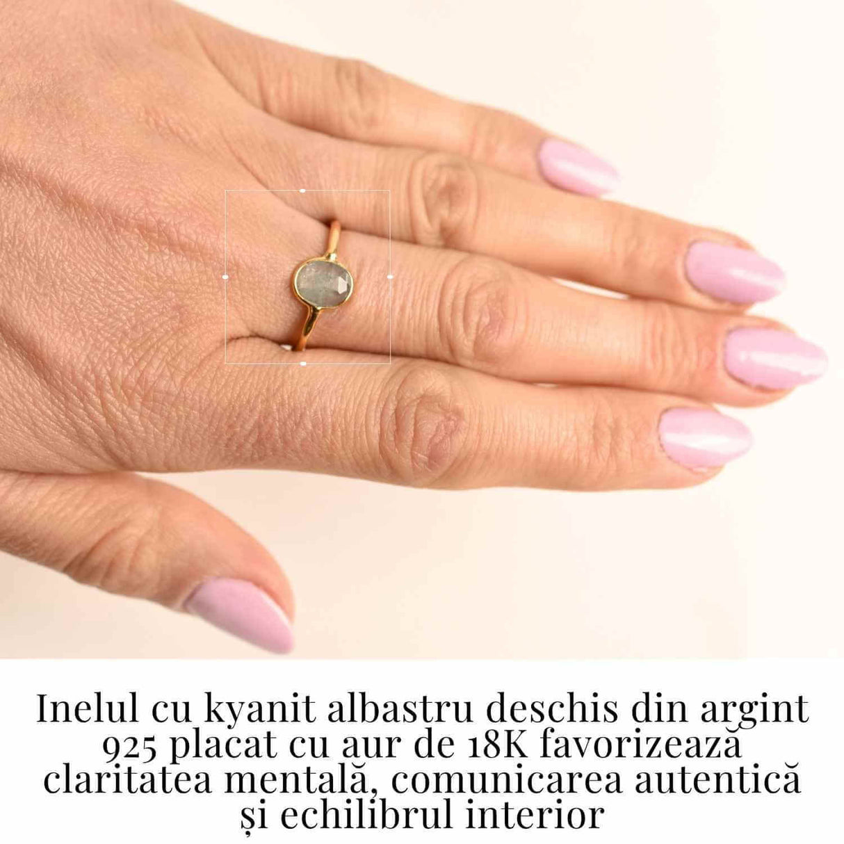 Inel cu Kyanit Albastru Deschis Fatetat din Argint 925 placat cu Aur de 18K 1.50 gr M53/6.5- Claritate Mentala si Echilibru Energetic