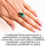 Inel cu Malachit si Crisocola Montura din Argint 925 - Protectie energetica si echilibru emotional,6.80gr