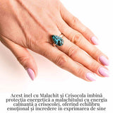 Inel cu Malachit si Crisocola Montura din Argint 925 - Protectie energetica si echilibru emotional, 4.65gr