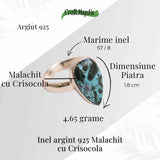 Inel cu Malachit si Crisocola Montura din Argint 925 - Protectie energetica si echilibru emotional, 4.65gr