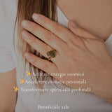 Inel cu Moldavit Autentic si Argint 925 Placat cu Aur 18K, M9.5/61 - Crestere Spirituala si Forta Interioara