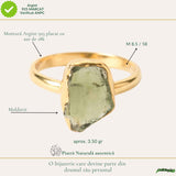 Inel cu Moldavit Brut si Argint 925 Placat Aur 18K, M8.5/58 - Protectie si Intuitie